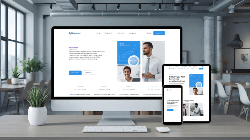 Boost business confidence with a sleek, modern website interface featuring intuitive navigation, trust badges, and responsive design.