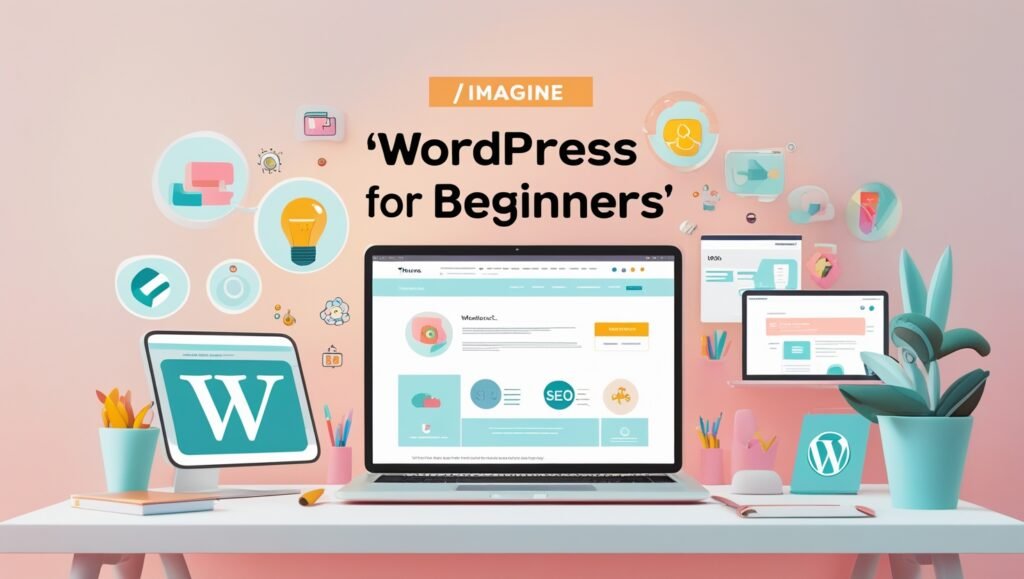 Laptop showing a clean WordPress dashboard, illustrating WordPress for Beginners setup process in a beginner‑friendly workspace.